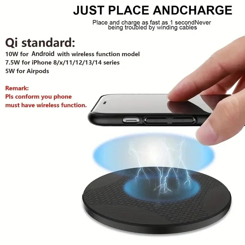 Ultra-Thin 10W Wireless Charger for iPhone, Samsung & Xiaomi