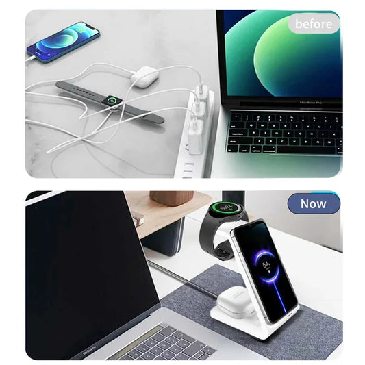 30W 3-in-1 Fast Wireless Charger for iPhone, Samsung, Apple Watch & AirPods